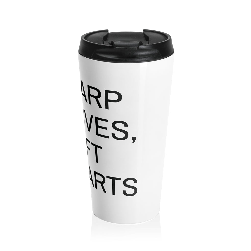 "Sharp Knives, Soft Hearts" Travel Mug - Coffee Cup, Gift for Chefs, Funny Kitchen Decor, Birthday Present, Housewarming Gift