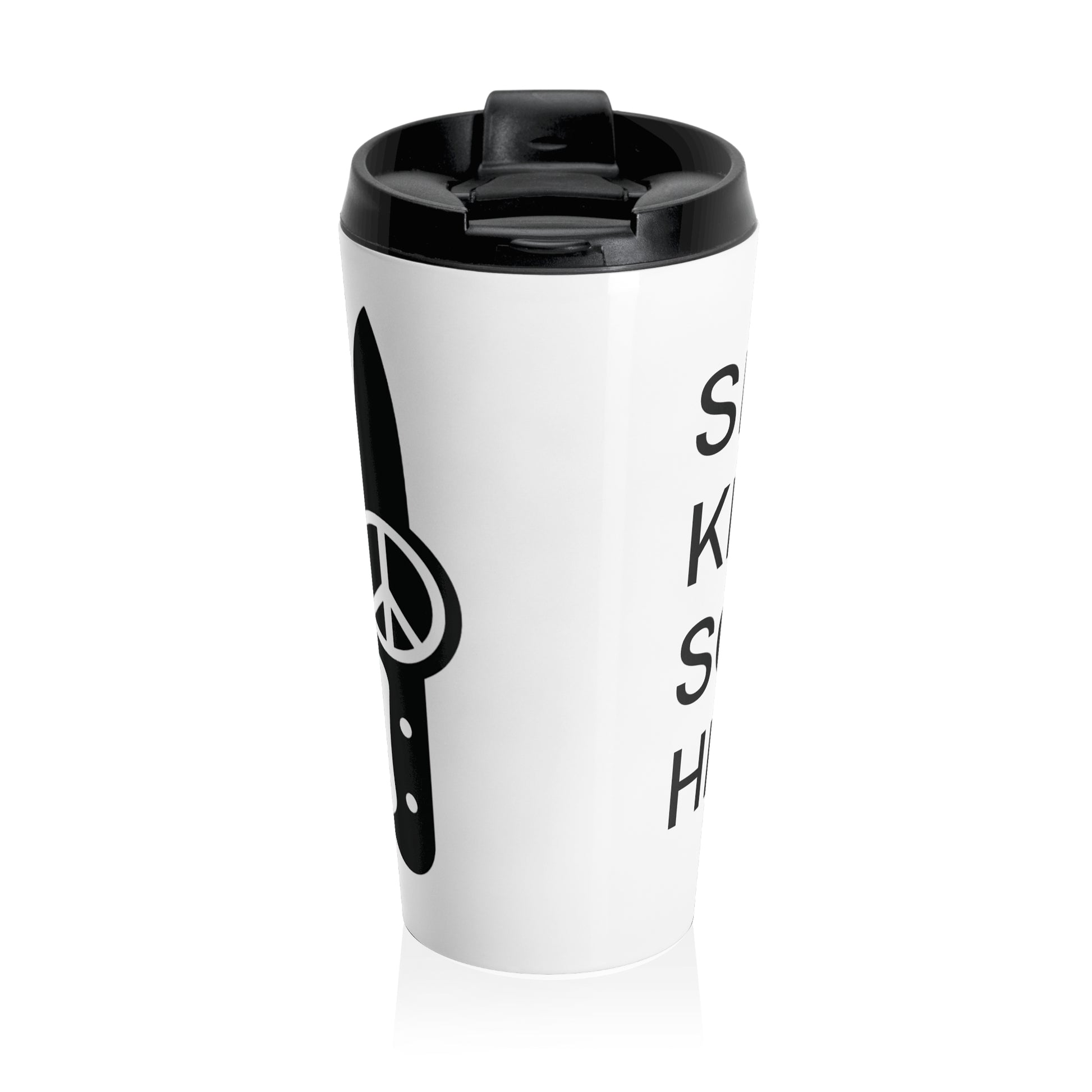 "Sharp Knives, Soft Hearts" Travel Mug - Coffee Cup, Gift for Chefs, Funny Kitchen Decor, Birthday Present, Housewarming Gift
